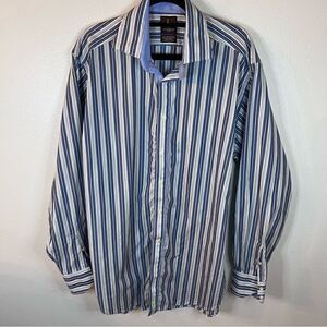 Tailorbyrd Shirt Men’s Long Sleeve Blue Stripe Size XL Contrasting Cuffs